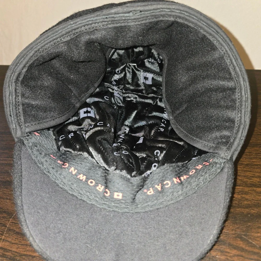 CrownCap Ear Flap Hat Size 6 1/4 Kids Black Wool Blend Lace Up Winter Cap 1-170
